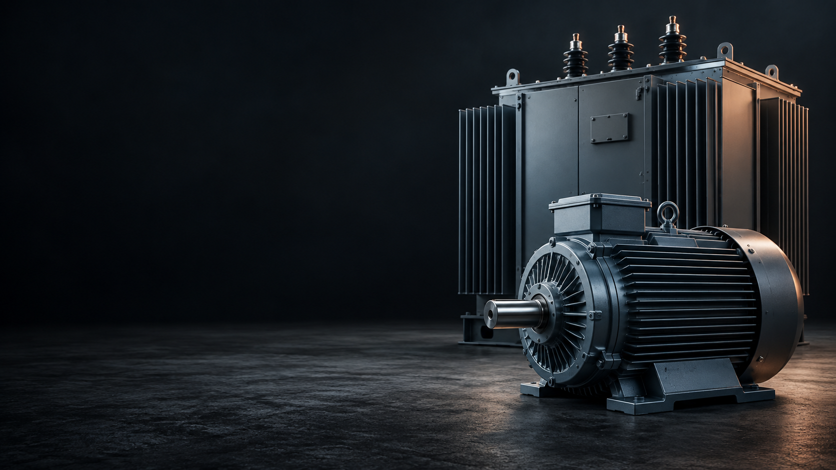 Concept illustration of an industrial transformer and electric motor